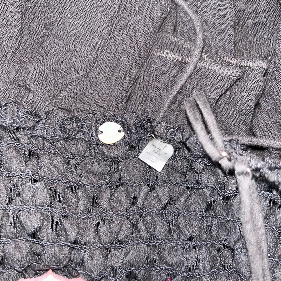 Free People black doily appliqué babydoll ruffle tank top S blouse - Picture 5 of 5